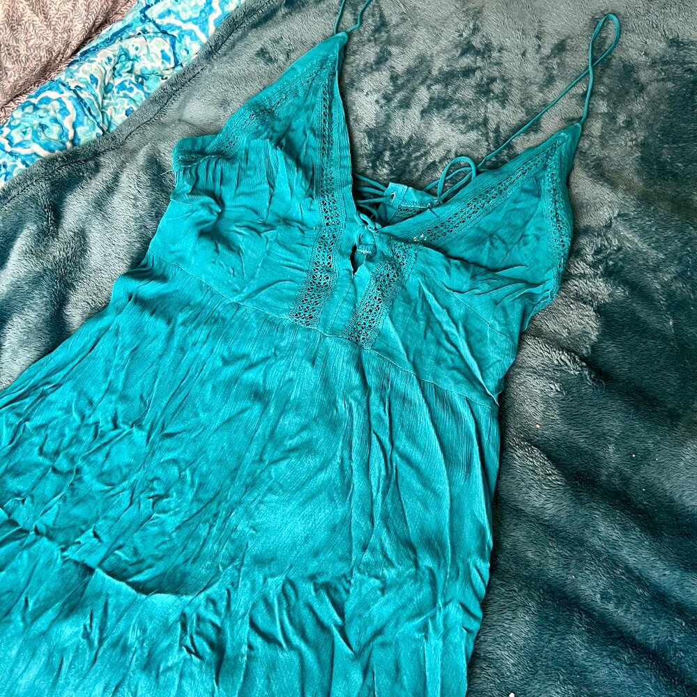 Free People Teal Mini Slip Dress